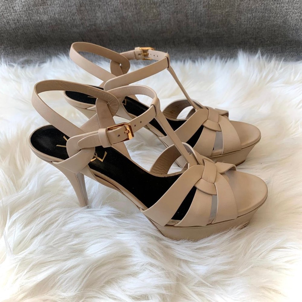 YSL Saint Laurent Tribute Beige platform sandals - Picture 2 of 6